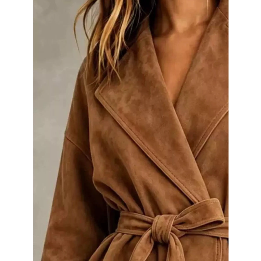 Tie-Waist Lapel Collar Jacket Apparel and Accessories