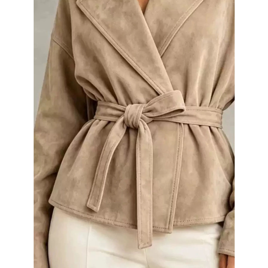 Tie-Waist Lapel Collar Jacket Apparel and Accessories