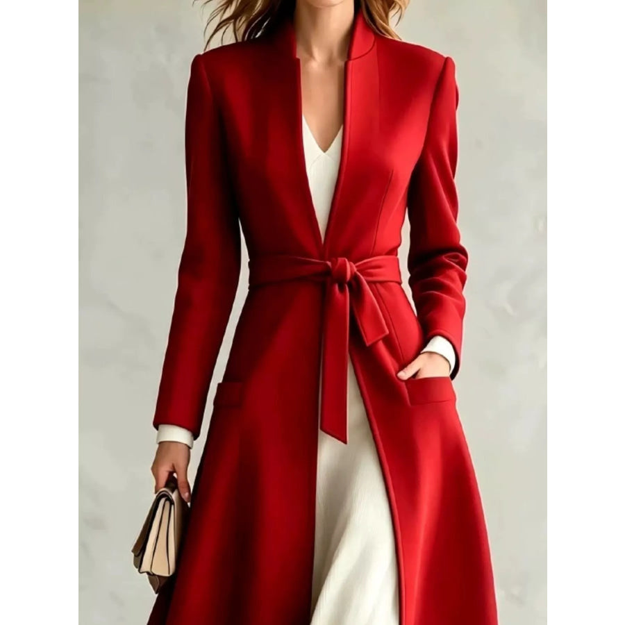 Tie Waist Long Sleeve Coat Apparel and Accessories