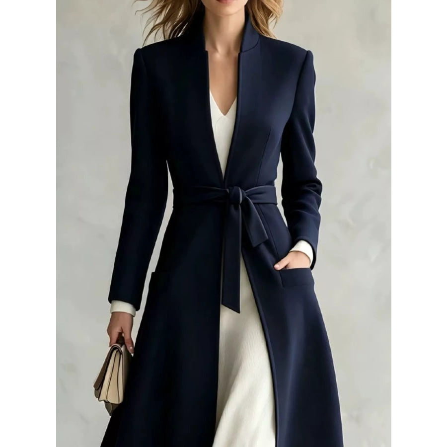 Tie Waist Long Sleeve Coat Apparel and Accessories
