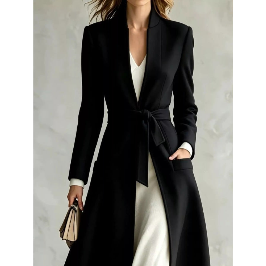 Tie Waist Long Sleeve Coat Apparel and Accessories