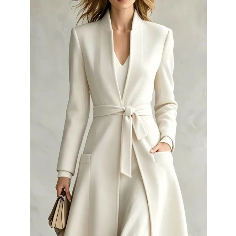 Tie Waist Long Sleeve Coat Apparel and Accessories