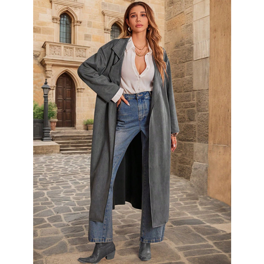 Tie Waist Long Sleeve Coat Apparel and Accessories