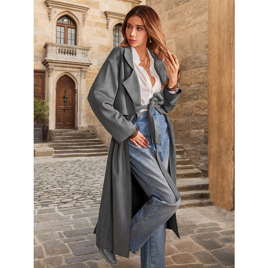 Tie Waist Long Sleeve Coat Apparel and Accessories