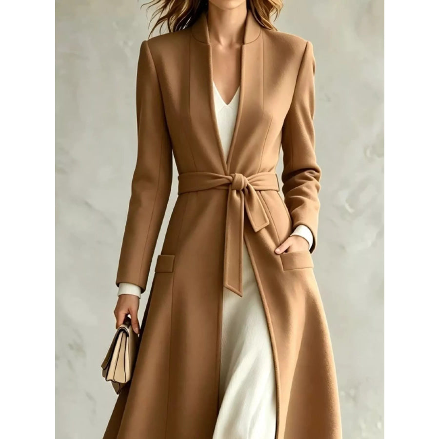 Tie Waist Long Sleeve Coat Apparel and Accessories