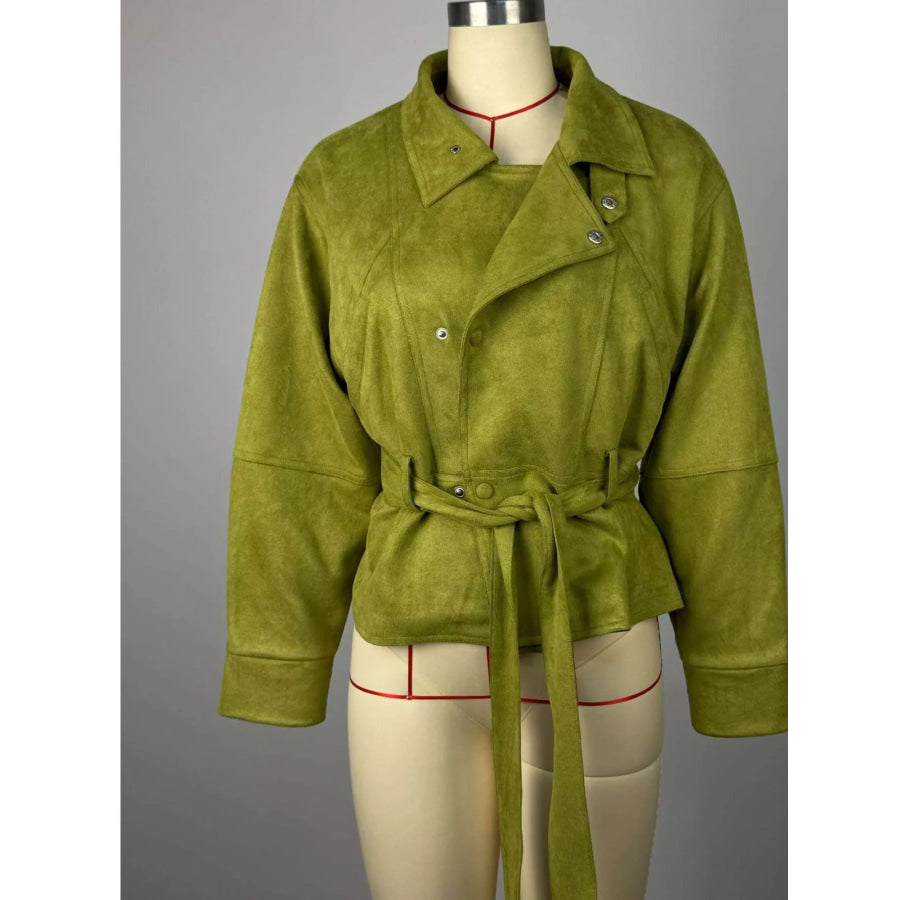 Tie Waist Long Sleeve Cropped Jacket Apparel and Accessories