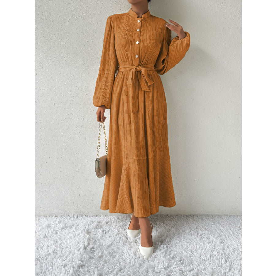 Tie Waist Long Sleeve Dress Apparel and Accessories