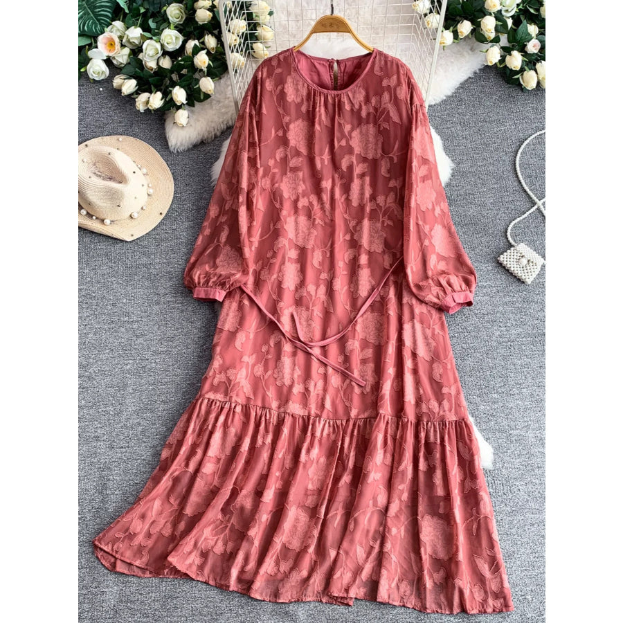 Tie Waist Long Sleeve Dress Apparel and Accessories