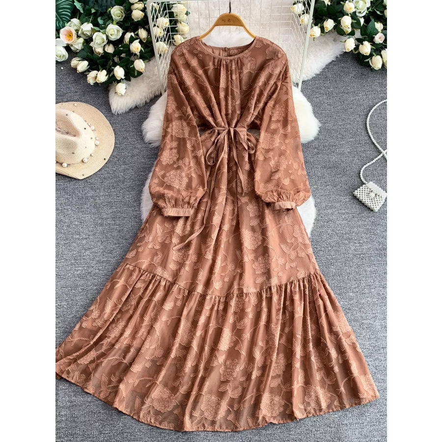 Tie Waist Long Sleeve Dress Apparel and Accessories