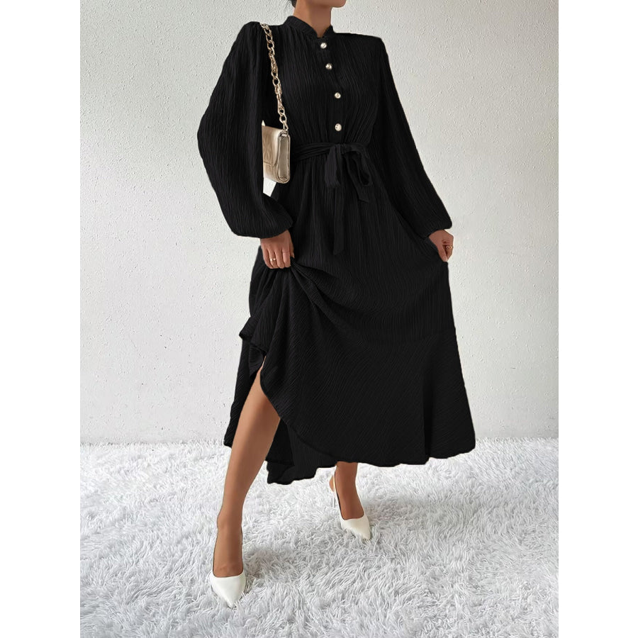 Tie Waist Long Sleeve Dress Apparel and Accessories