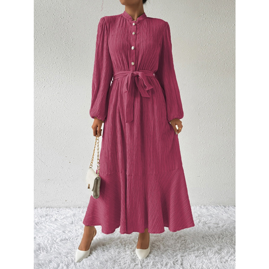 Tie Waist Long Sleeve Dress Apparel and Accessories