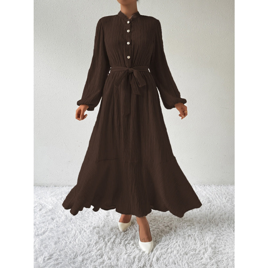 Tie Waist Long Sleeve Dress Apparel and Accessories