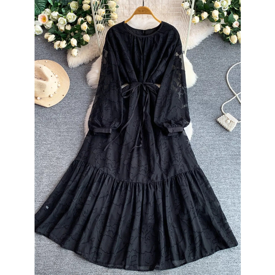 Tie Waist Long Sleeve Dress Apparel and Accessories