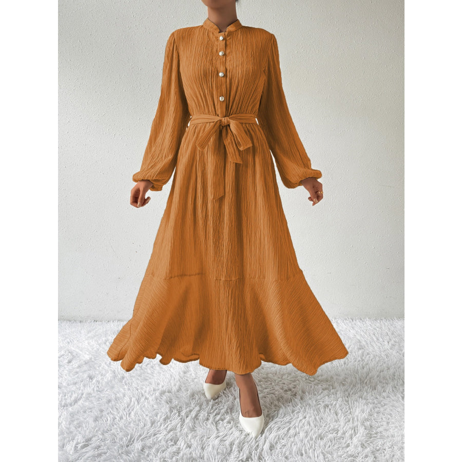 Tie Waist Long Sleeve Dress Apparel and Accessories