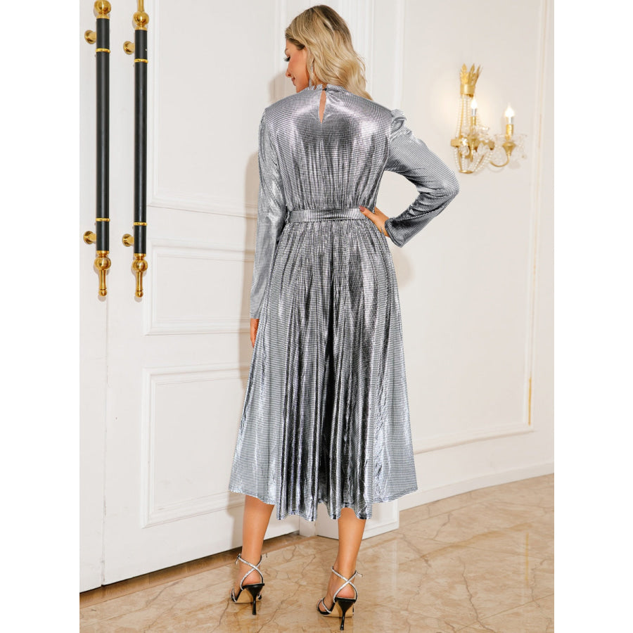 Tie Waist Long Sleeve Midi Dress Apparel and Accessories