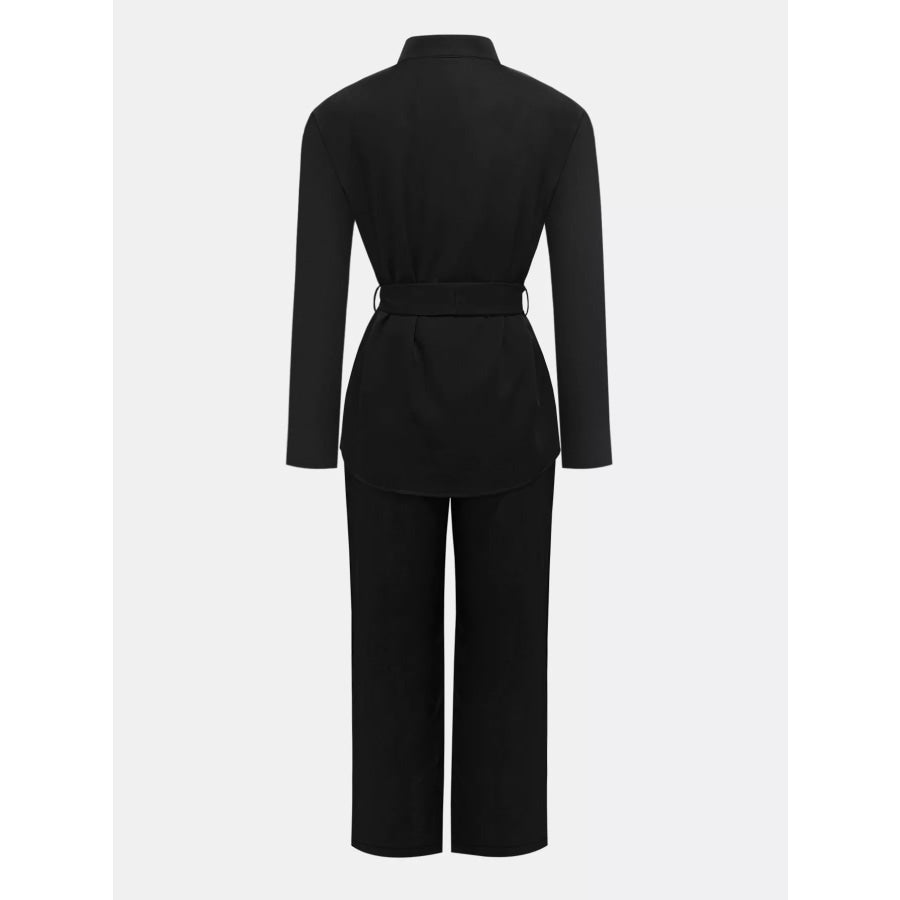 Tie-Waist Long Sleeve Top and Pants Set Apparel and Accessories