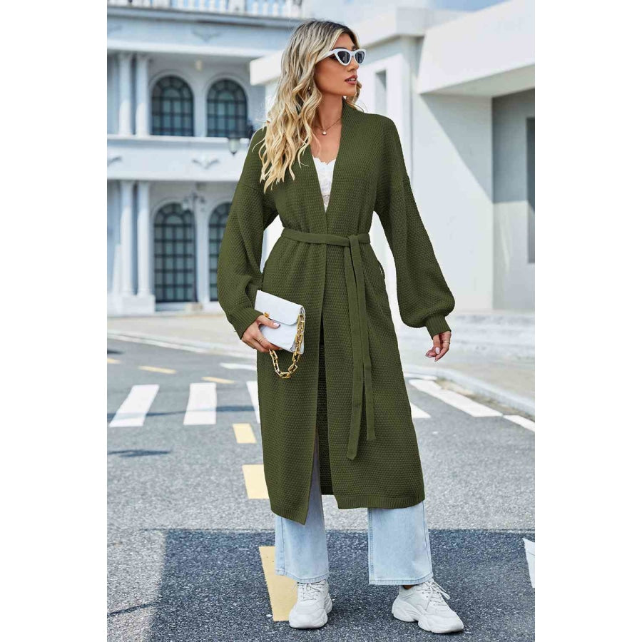 Tie Waist Longline Cardigan Moss / S