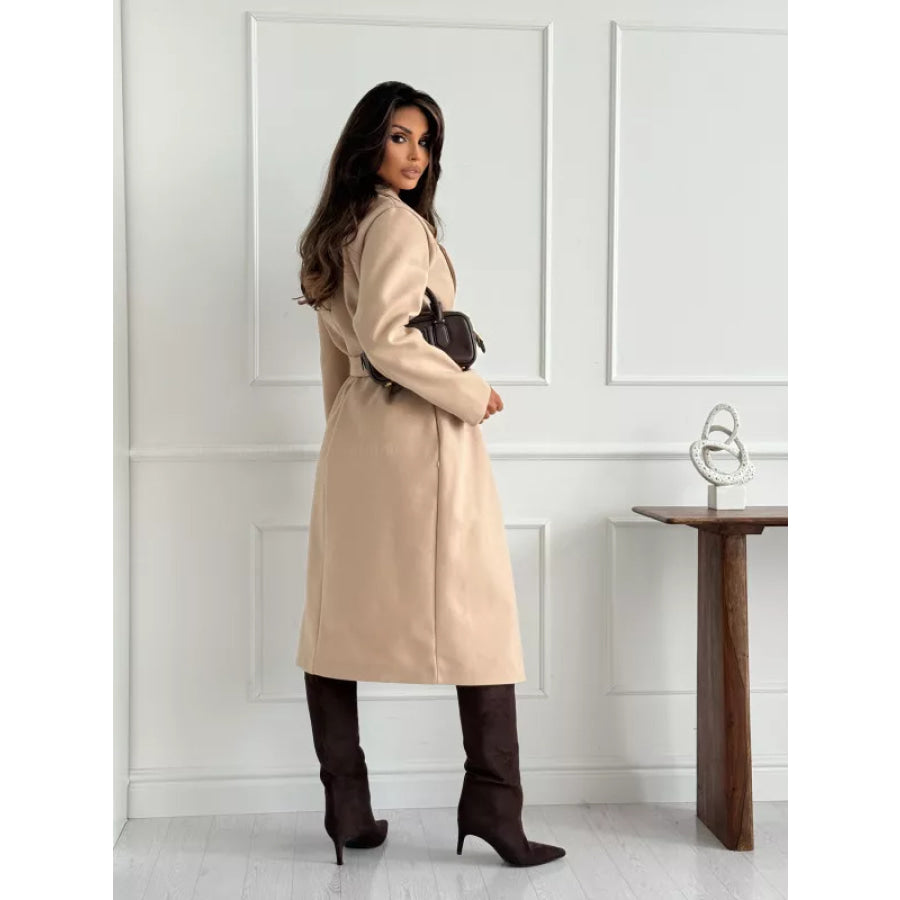 Tie Waist Longline Coat Apparel and Accessories