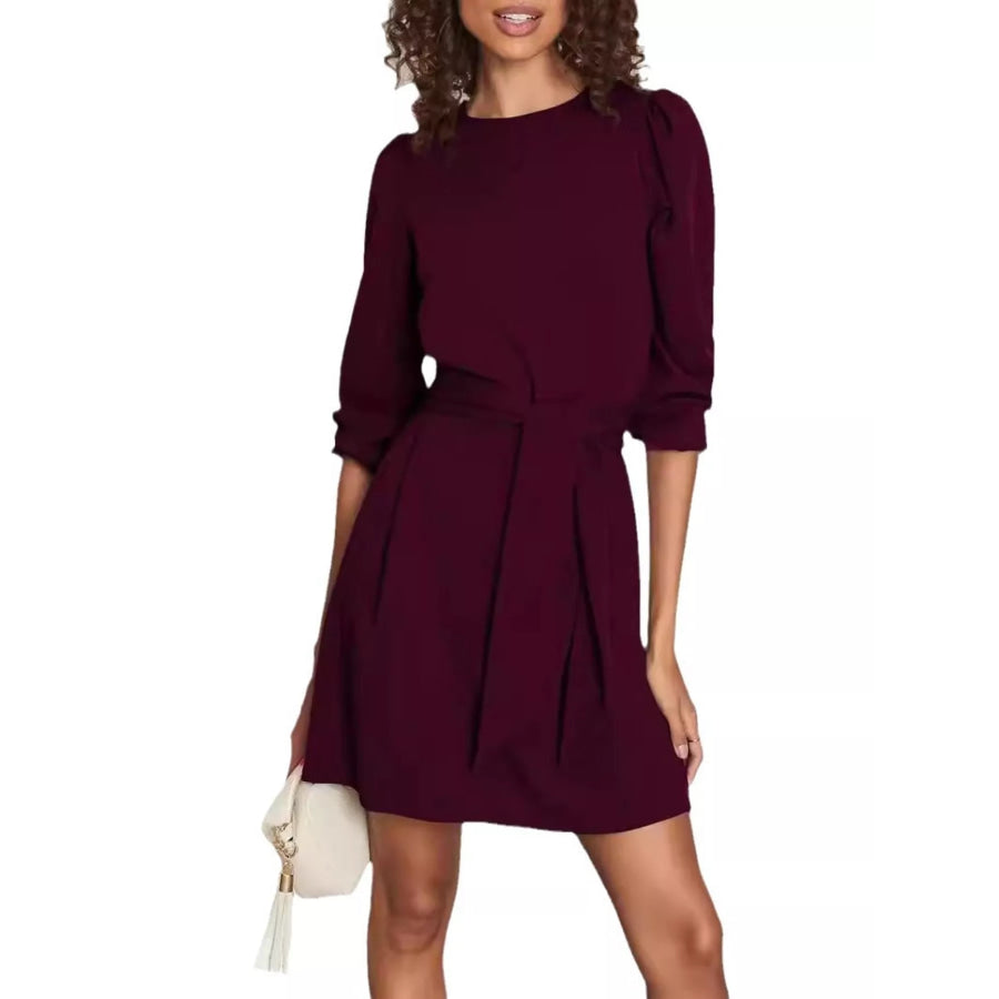 Tie-Waist Mini Dress Dark Red / S Apparel and Accessories