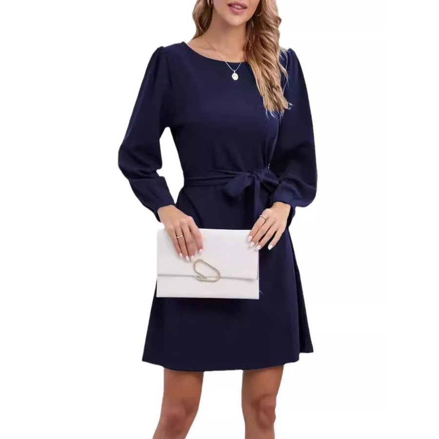 Tie-Waist Mini Dress Navy Blue / S Apparel and Accessories