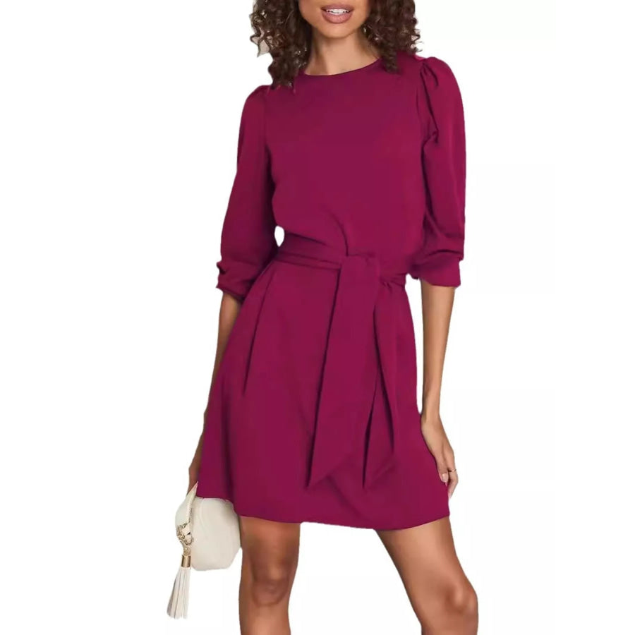 Tie-Waist Mini Dress Wine Red / S Apparel and Accessories