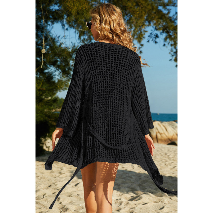 Tie-Waist Openwork Crochet Cover Up Apparel and Accessories
