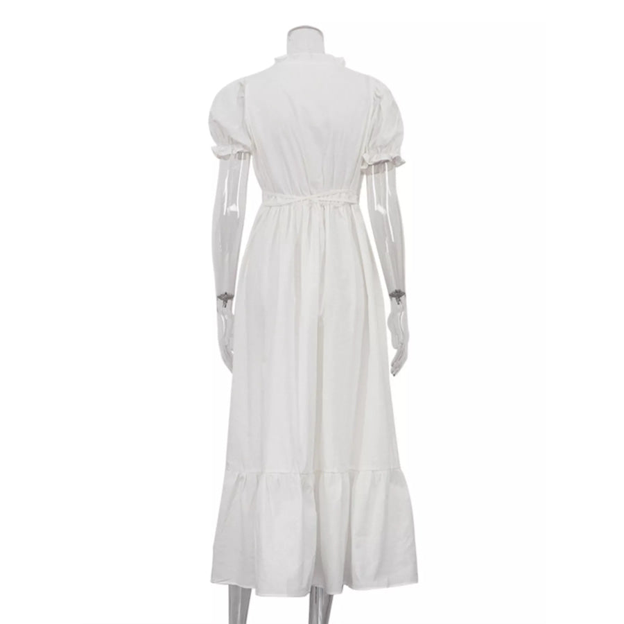 Tie Waist Puff Sleeve Maxi Dress Apparel and Accessories