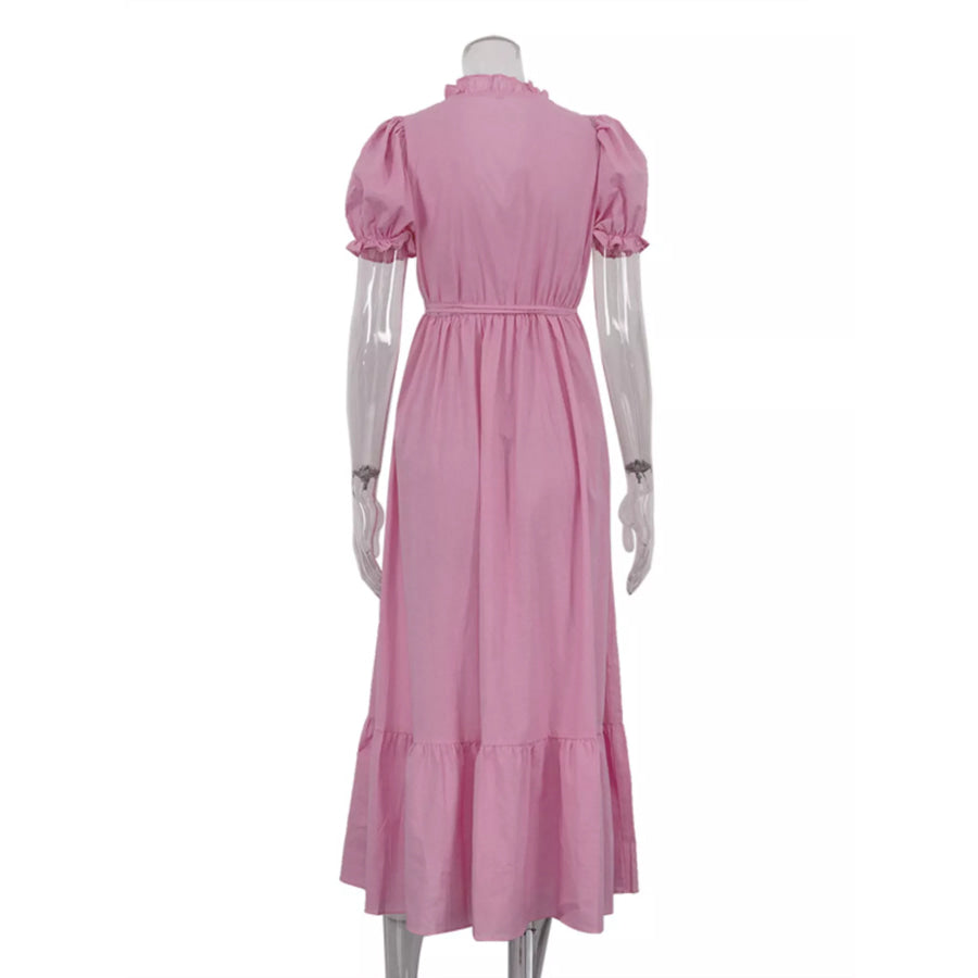 Tie Waist Puff Sleeve Maxi Dress Apparel and Accessories