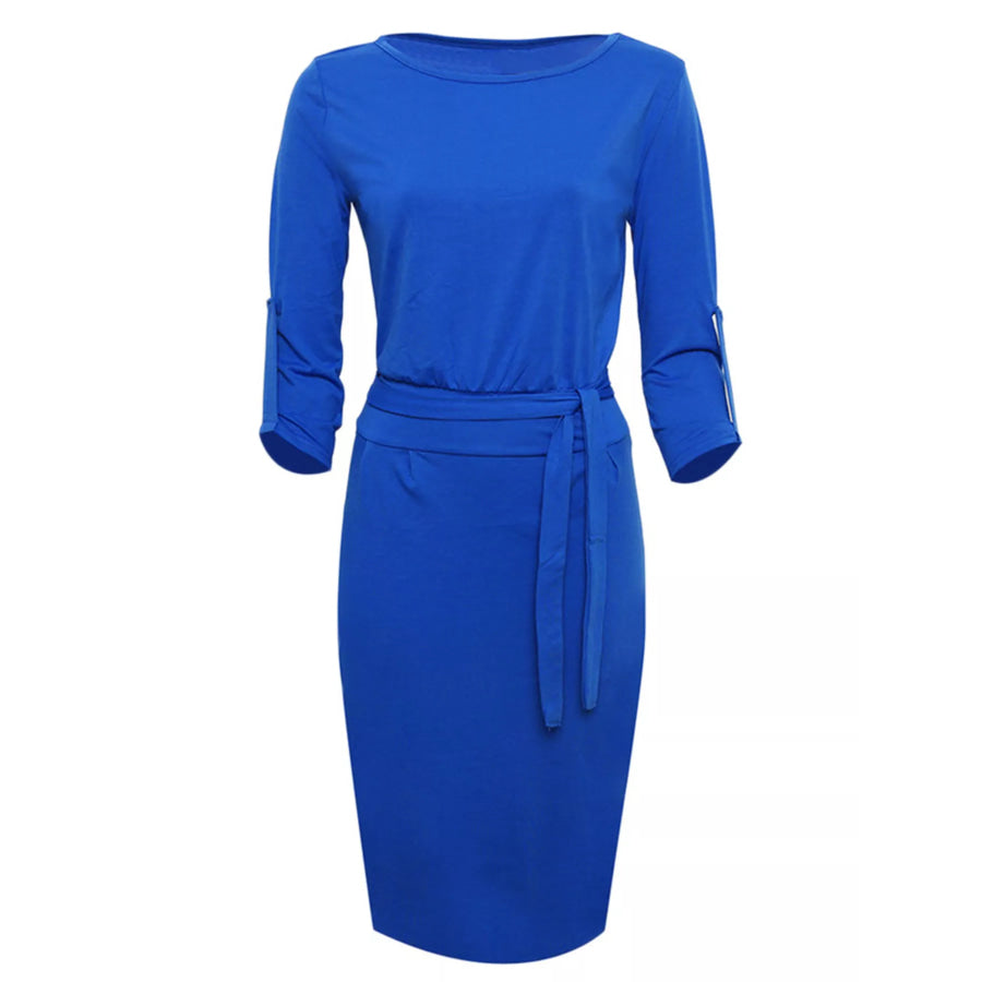 Tie-Waist Round Neck Dress Apparel and Accessories