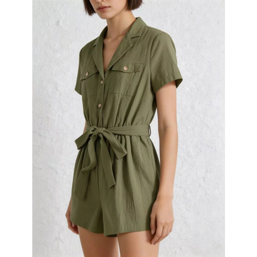 Tie Waist Short Sleeve Romper Apparel and Accessories