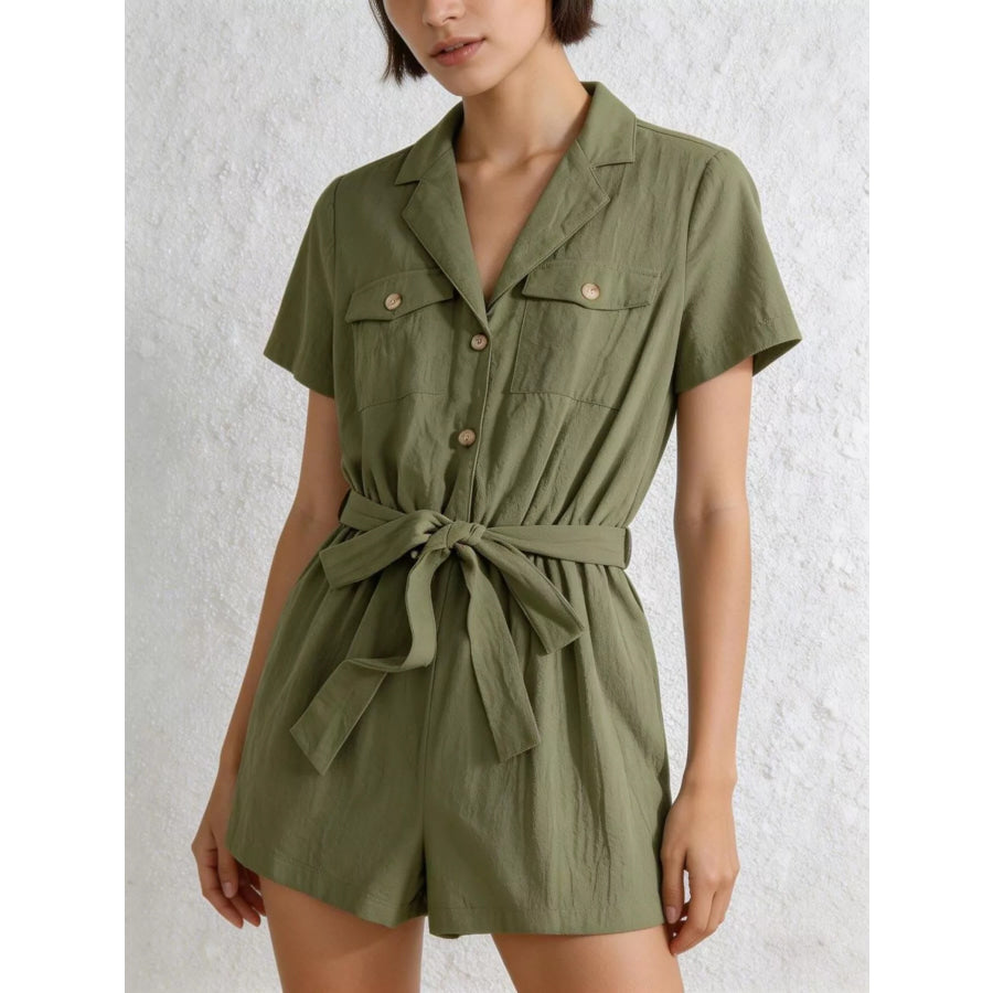 Tie Waist Short Sleeve Romper Apparel and Accessories