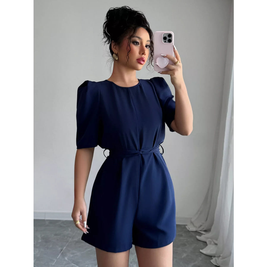 Tie Waist Short Sleeve Romper Apparel and Accessories