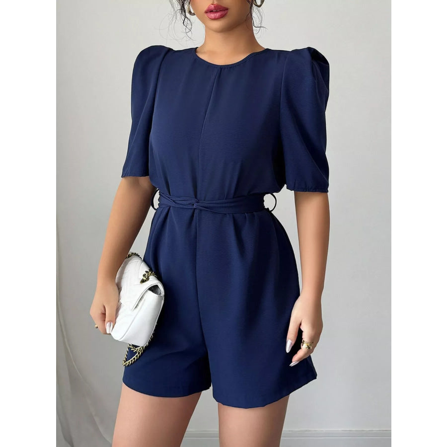 Tie Waist Short Sleeve Romper Apparel and Accessories