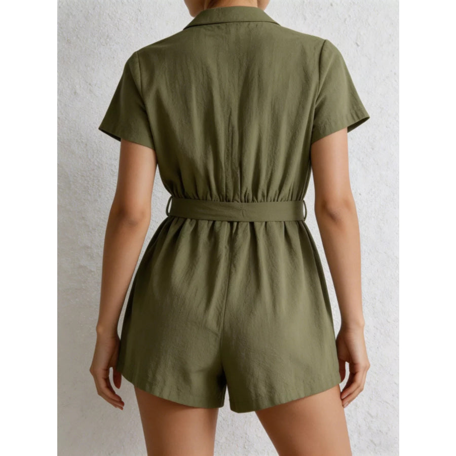 Tie Waist Short Sleeve Romper Apparel and Accessories