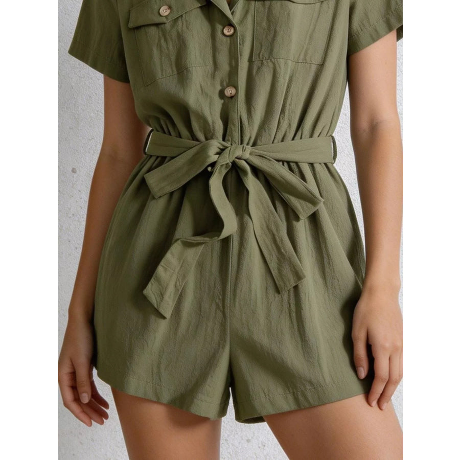 Tie Waist Short Sleeve Romper Apparel and Accessories