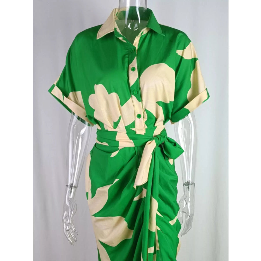 Tie Waist Short Sleeve Shirt Dress Apparel and Accessories
