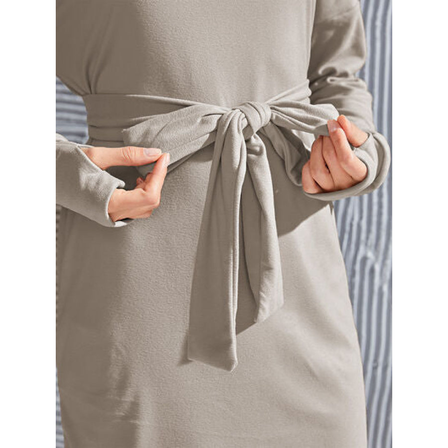 Tie - Waist Turtleneck Long Sleeve Dress Clothing