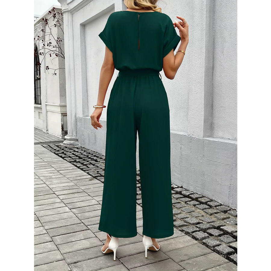 Tie Waist Wide Leg Jumpsuit Apparel and Accessories