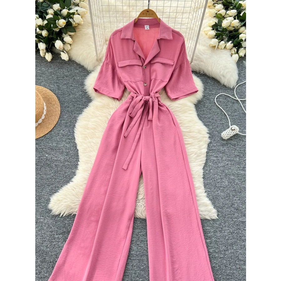 Tie Waist Wide Leg Jumpsuit Apparel and Accessories