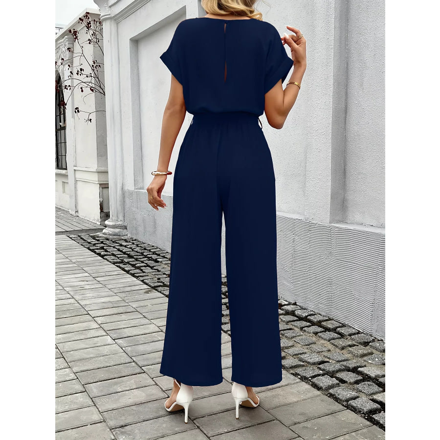 Tie Waist Wide Leg Jumpsuit Apparel and Accessories