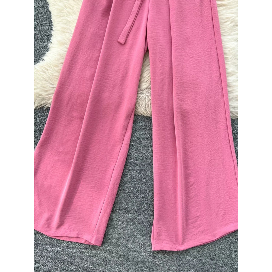 Tie Waist Wide Leg Jumpsuit Apparel and Accessories