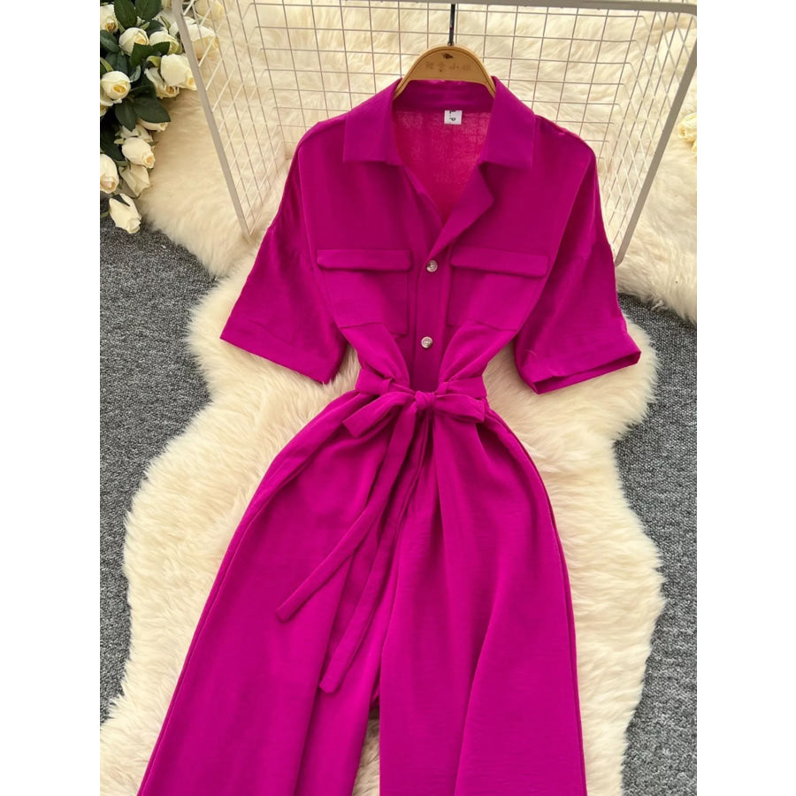 Tie Waist Wide Leg Jumpsuit Apparel and Accessories