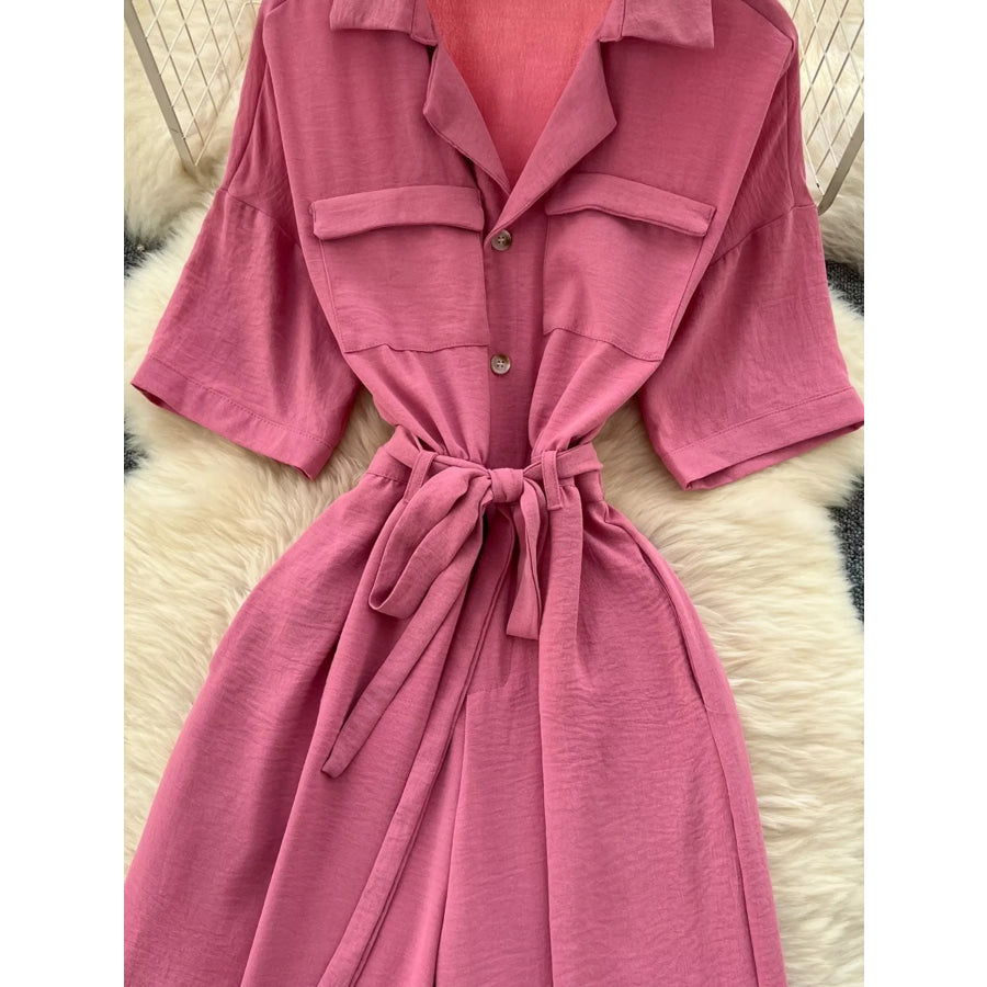 Tie Waist Wide Leg Jumpsuit Apparel and Accessories