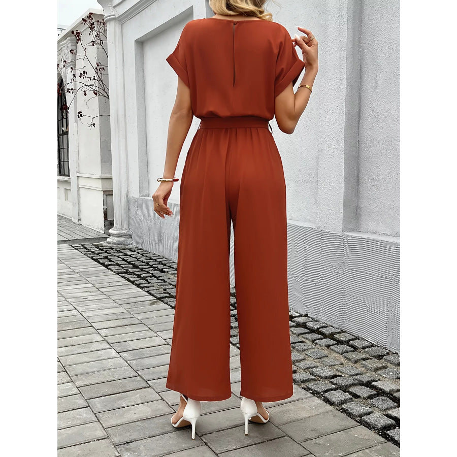 Tie Waist Wide Leg Jumpsuit Apparel and Accessories