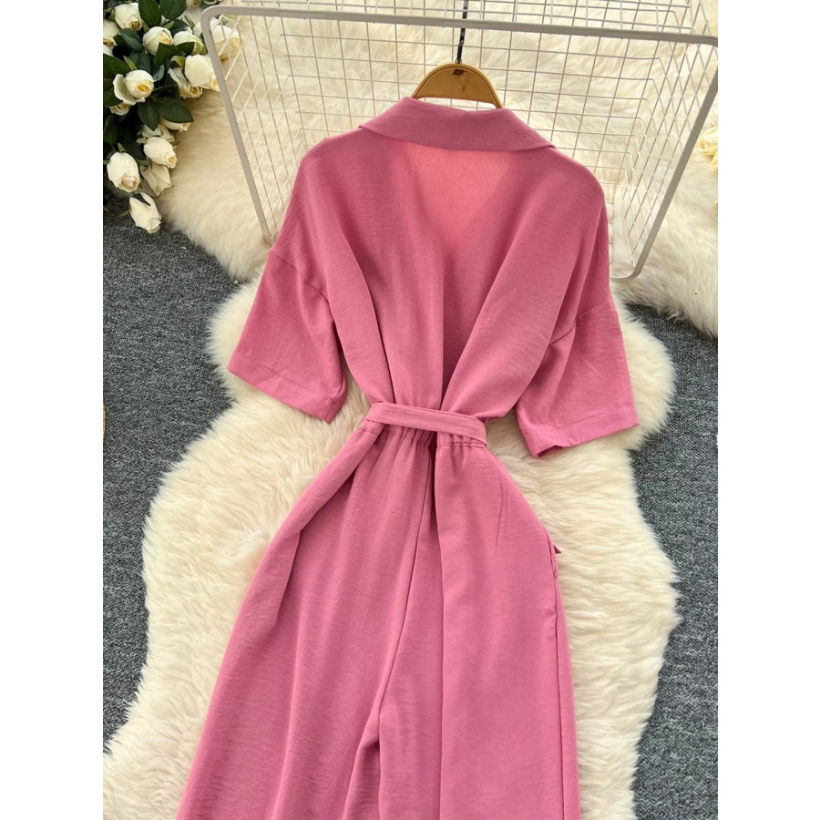 Tie Waist Wide Leg Jumpsuit Apparel and Accessories