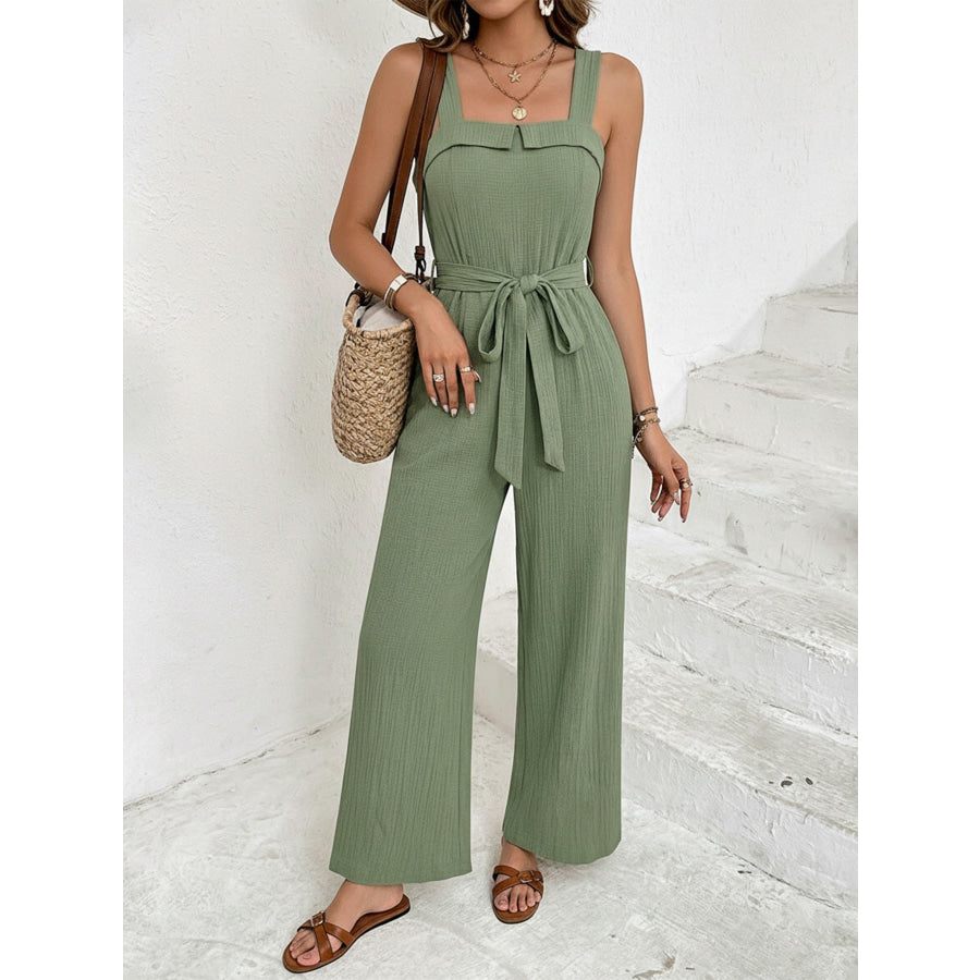 Tie Waist Wide Leg Jumpsuit Apparel and Accessories