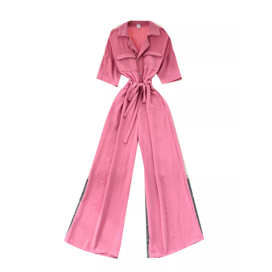 Tie Waist Wide Leg Jumpsuit Apparel and Accessories