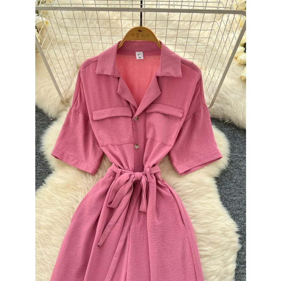 Tie Waist Wide Leg Jumpsuit Apparel and Accessories