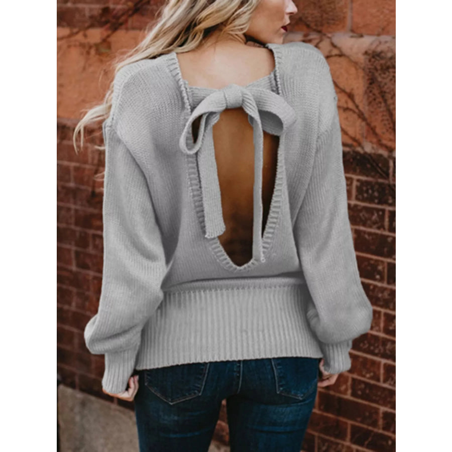 Tied Back Long Sleeve Sweater Apparel and Accessories