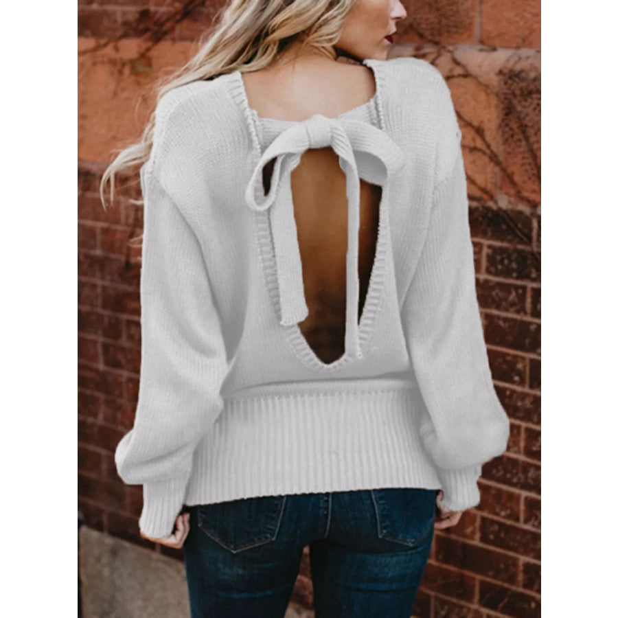 Tied Back Long Sleeve Sweater Apparel and Accessories